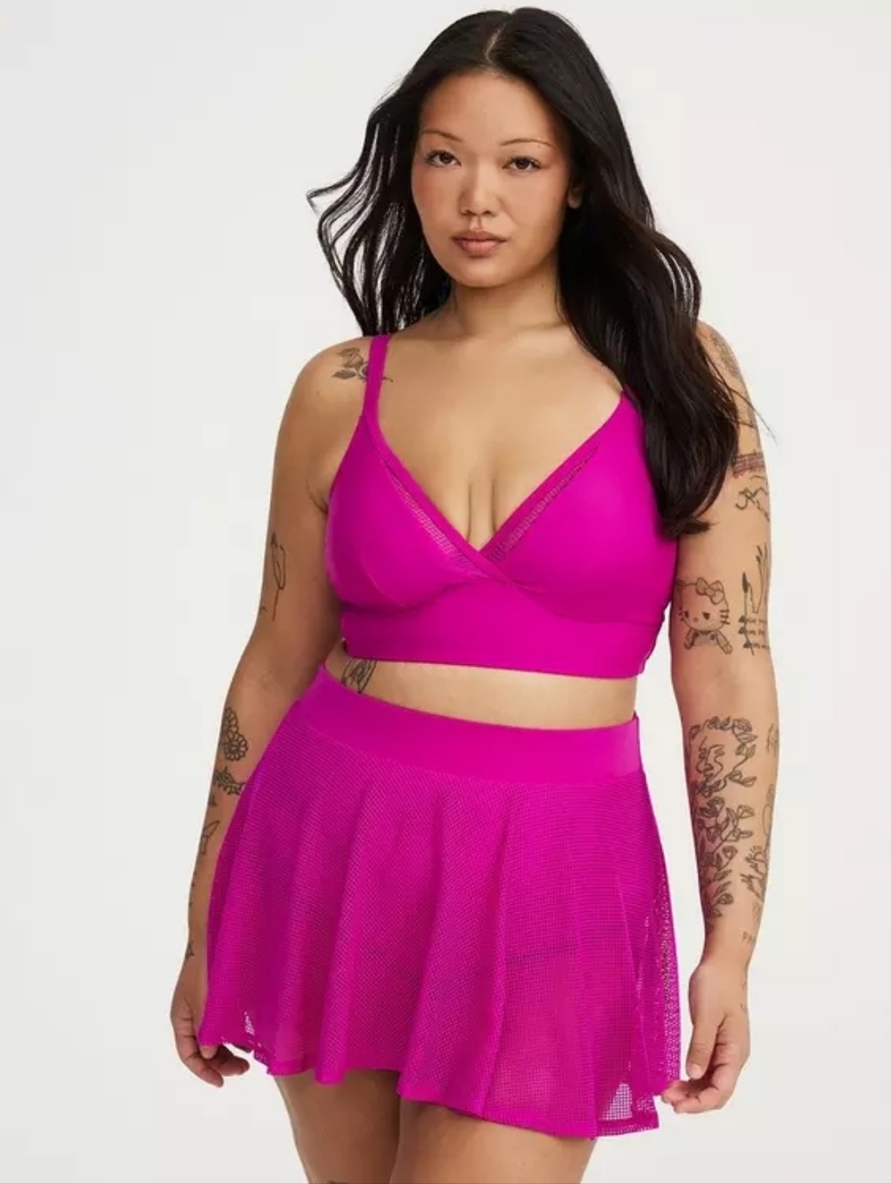 Torrid Pink Fuscia Mesh Triangle Bikini Top & Mesh Swim Skirt Set Size 2X Nwt